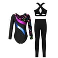 thumbnail image 2 of Haitryli Gymnastic Leotard for Girls 3PCS Dance Outfits Sports Tracksuit Fitness Crop Tops with Athletic Leggings Star Black 4, 2 of 5