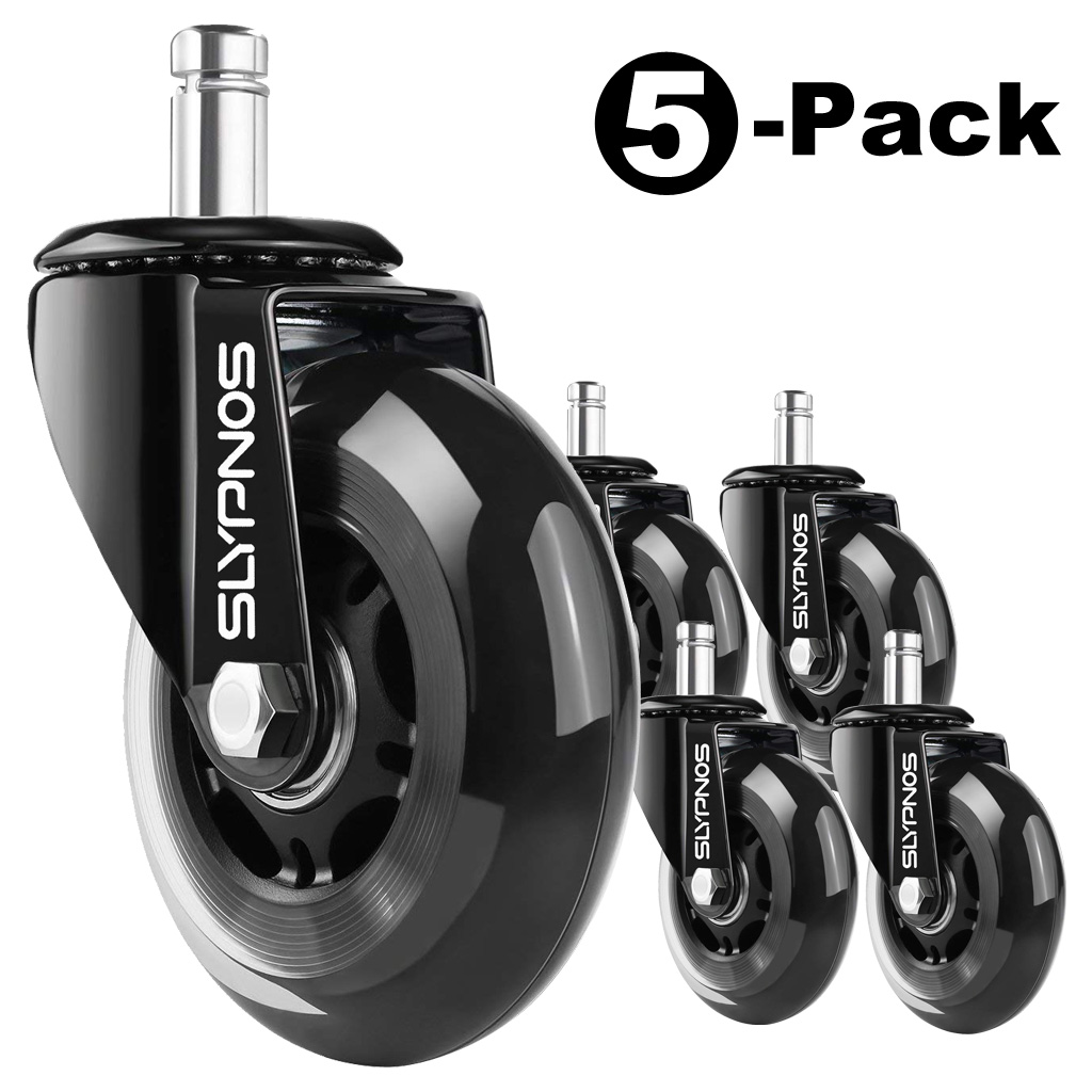 Office Chair Castors with Brake 11 mm x 22 mm Hard Floor Roller for Most Swivel Chair Frames Black Pack of 5 