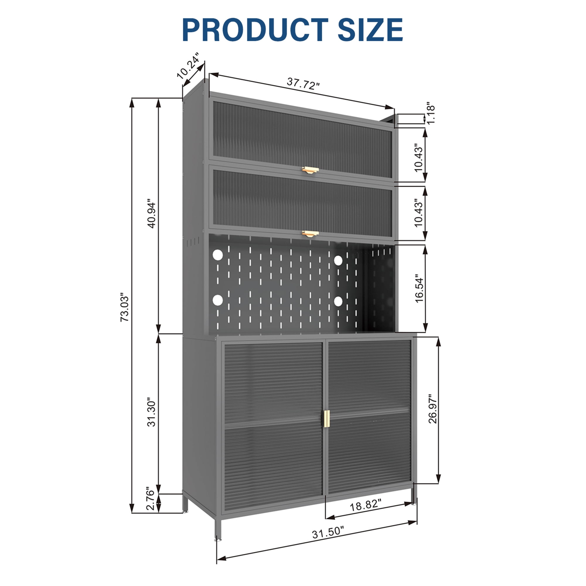 Aukfa 73" Metal Pantry Storage Cabinet, Kitchen Cupboard for Kitchen, Dining Room, Living Room,Gray