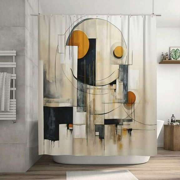 Oil Painting Abstract Shower Curtain For Bathroom, Brown Black Grey White Beige Boho Shower Curtain Set, Luxury Fabric Modern Waterproof Bathroom Decor With 12 Hooks 60"W x 72"L (Pack of 1)