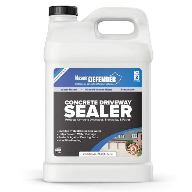 MasonryDefender Concrete Sealer for Driveways, Patios, & Sidewalks - Deep Penetrating Water Repellent Protection - Silane Siloxane Sealer - 2.5 Gallon