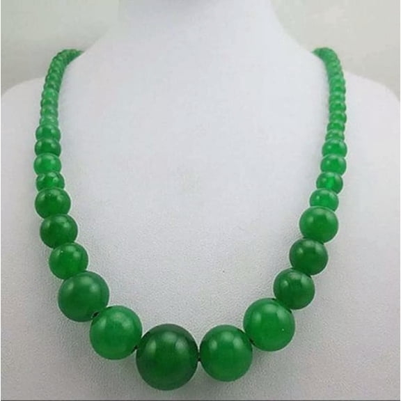 K-KED Fashion 6-14mm Natural Green Jade Gemstone Round Beads Necklace 18 Inches