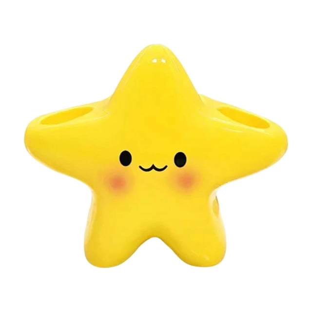 SIYTUAU Star Toothbrush Rack Creative Home Bathroom Washbasin Storage Rack For Toothbrush And Toothpaste Yellow Plastic Material With Cute Design