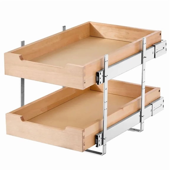 Two Tier Pull Out Cabinet Organizer Soft Close Slide Out Wood Drawer 14W x 21D