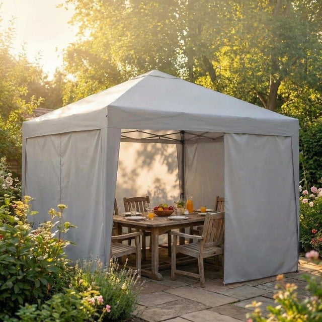Tente à Auvent Escamotable 11 X 11 Pi, Installation Instantanée pour une Personne, Abri Commercial Robuste avec Toit Imperméable, Hauteur Ajustable, Comprend un Sac à Roulettes et des Sacs de Sable pour la Plage, les Marchés, les Événements Extérieurs, Blanc