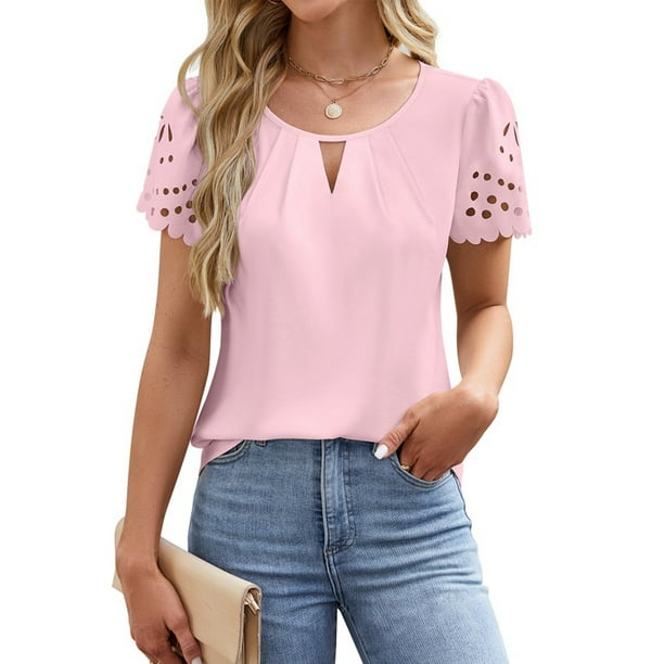 Blusas Informales de Negocios para Mujer, Blusas Elegantes de Verano, Lindas Camisas de Corta, Conjuntos de Trabajo Modernos. Rosa L