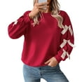 thumbnail image 2 of Women'S Y2K Ribbon Long Sleeve Top - Crew Neck Red Christmas & New Year Bowknot Oversized Pullover Shirt Red L, 2 of 9
