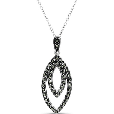Swarovski Marcasite Sterling Silver Oxidized Double Marquise Shaped Pendant 18 Inch