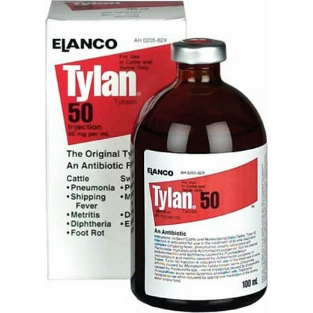 Tylan 50 100ml Beef Cattle Dairy Cattle Swine Injectable Antibiotic Elanco