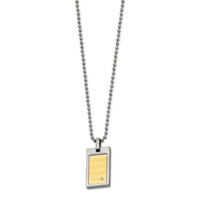 Collier en Acier Inoxydable Plaqué Or 18k avec Diamant.01ct. 24 Po