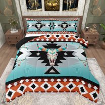 jejeloiu Exotic Bull Skull Bedding Comforter Set,Boho Tribal Twin Comforter Sets,Aztec Geometric Rhombus Bedding Set For Men Women,Ultra Soft Home Decor Reversible,2-Piece