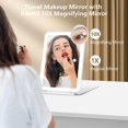 thumbnail image 4 of HTSQYL Travel Makeup Mirror with Lights and Magnification 10X, Portable Make Up Compact Tabletop Mirror with Adjustable Stand, 3 Colored Lights Rechargeable Lighted LED Vanity Mirror - White, 4 of 6