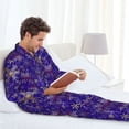 thumbnail image 4 of Salouo blue purple Snowflake Print Button-Front Long Sleeve Pajama Set for Men, Soft 2Pjs Men's Long Sleeve Sleepwear -X-Large, 4 of 7