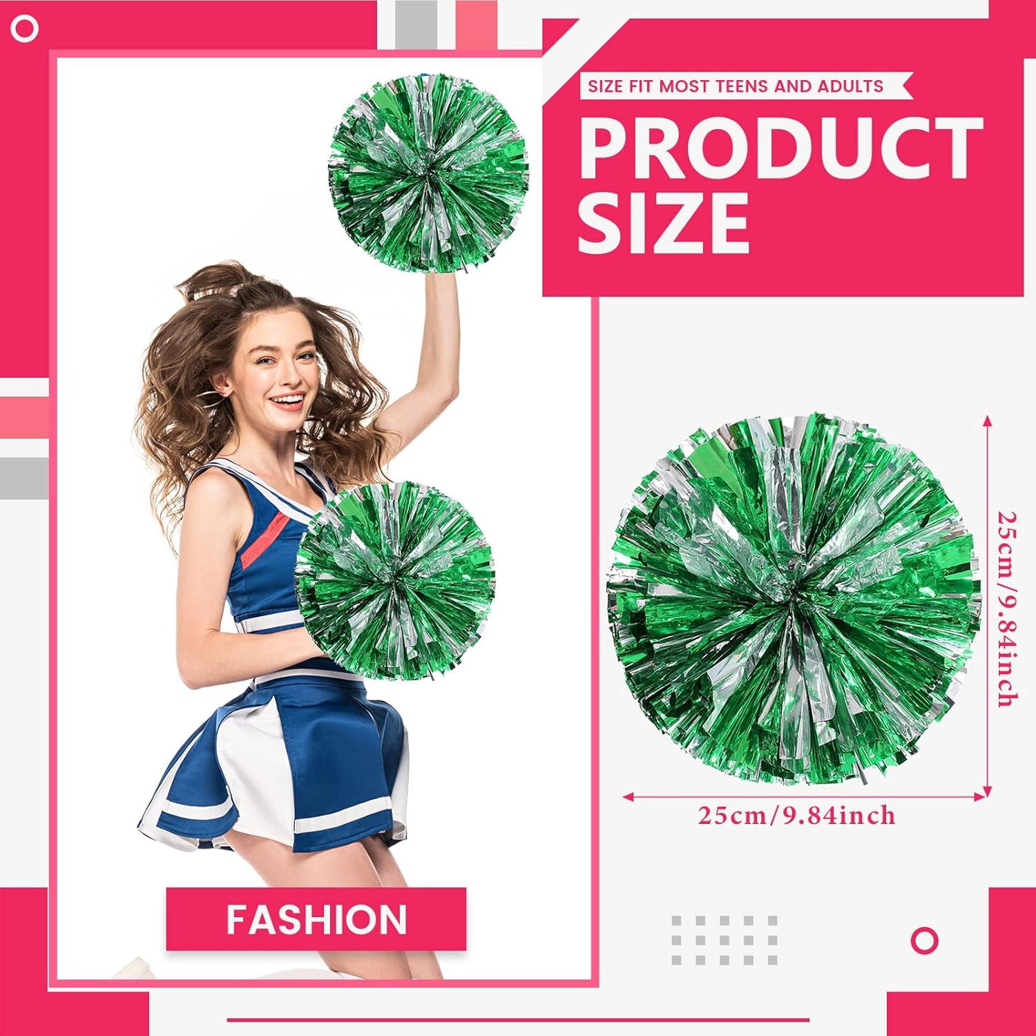 Cheer pom pom, 8 PCS Cheerleading Pom Poms, Premium Metallic Pom Poms Set Cheering Hand Flowers Handle Dance Pom Poms Cheering Squad Pompoms for Football Basketball Cheers