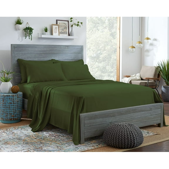 STYLINEN 100% Tencel Sheets King Size Bed Sheets 4pc Set, 100% Eucalyptus Lyocell Sheets Set, Silky Soft & Smooth, Breathable, 16" Deep Pockets, 1 Fitted, 1 Flat, 2 Pillowcases (King, Forest Green)