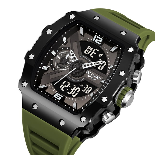 Skmei 2398 Dual Display Barrel-Shaped Watch with 50M Waterproof, EL Luminous, Multifunction (Stopwatch, Timer, Alarm, Date/Week), Glass Mirror, PC Case, Silicone Strap, Stainless Steel Buckle -