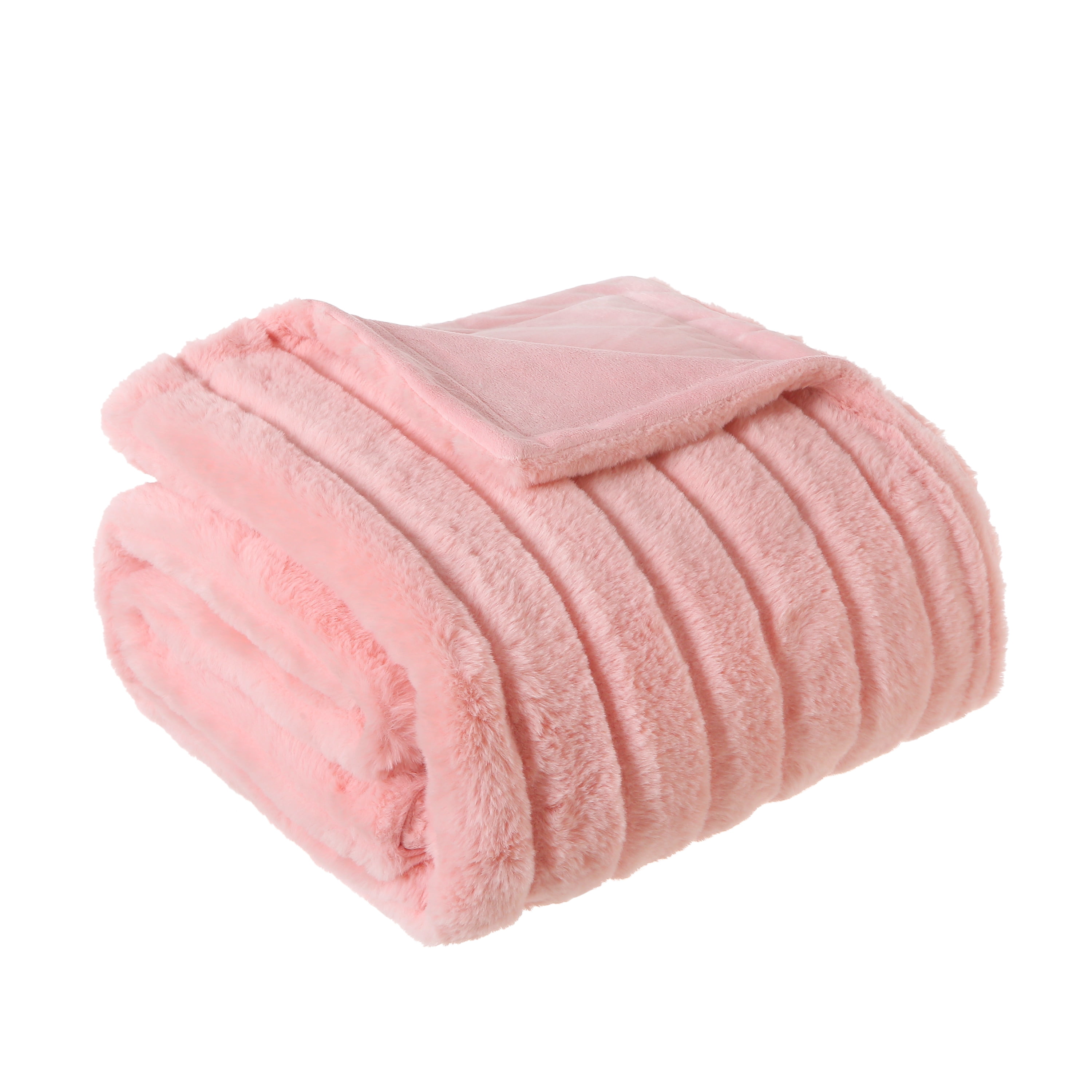 Mainstays Striped Faux Fur Couch Throw Blanket, Pink, 50 x 60 in