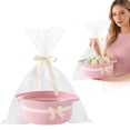 thumbnail image 2 of 1 Pcs Small Basket Empty Gift Basket,Storage Basket for Holiday Presents,Small Woven Basket with Gift Bags and Ribbons,Durable Baskets for Easter,Toys,Fruits and Candies,12''X8''X5.1''(Pink), 2 of 9