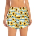 thumbnail image 2 of Fuzoiu Blue White Striped Sunflower A Print Women's Athletic Shorts, Double-Layer Running Shorts with Pocket,Women's Workout Shorts for Yoga, Gym, and Workouts-Large, 2 of 7