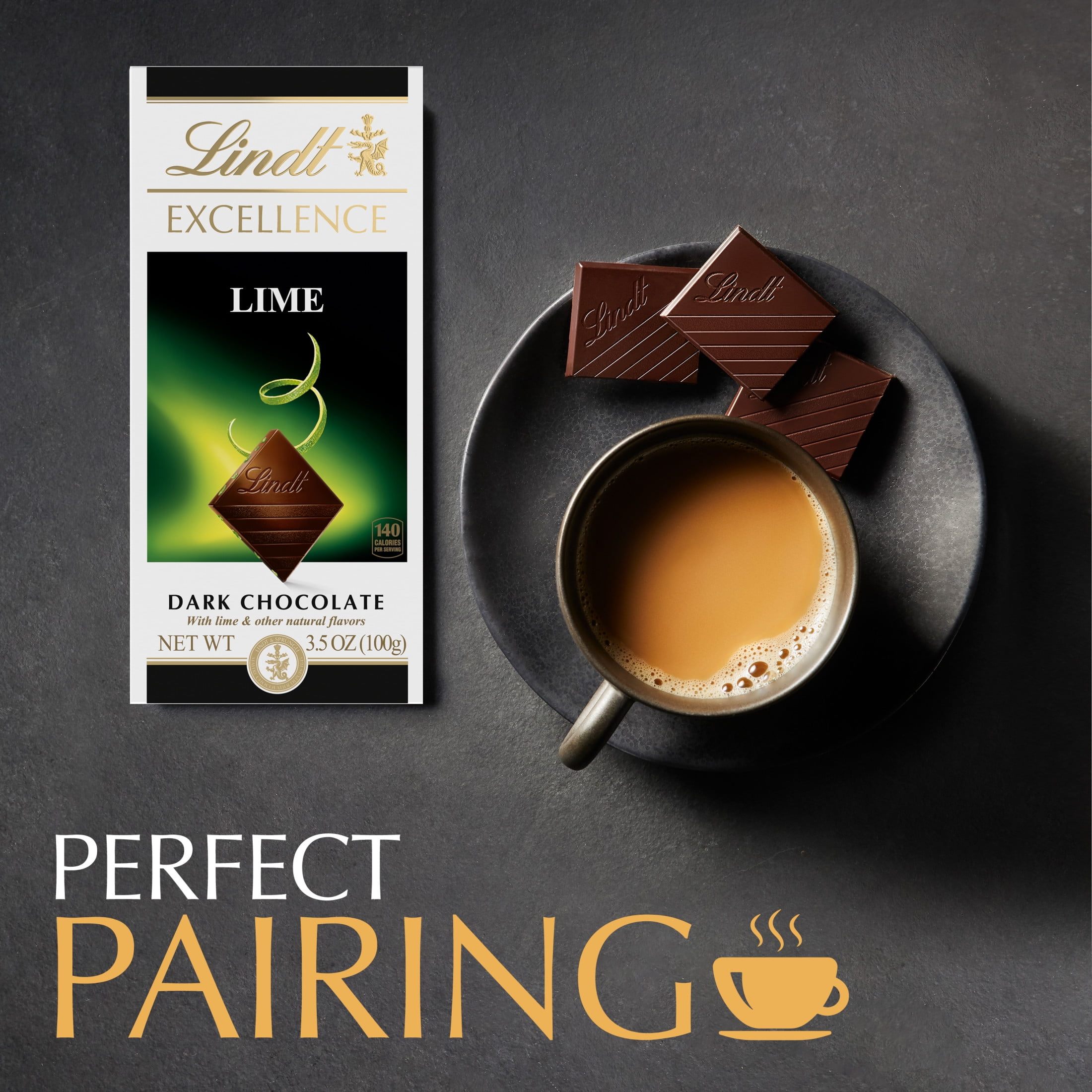 (2 pack) Lindt Excellence Lime Dark Chocolate Candy Bar, 3.5 oz. Bar