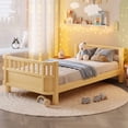 thumbnail image 3 of Bellemave Twin Size Bed Frame, Twin Montessori Bed with Safety Guardrails and Detachable Fence, Wood Twin Daybed Frame, Low Profile & Rounded Corners Design, Natural, 3 of 8