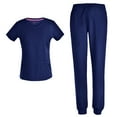 thumbnail image 1 of Stretch Women Nursing Scrubs Set - V Neck Fashion Rib Scrubs Medical Uniforms Top Pants PS1116 Navy XXL, 1 of 5