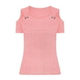 thumbnail image 7 of DeHolifer Women's T-Shirts V-Neck Hollow Out Solid Color Breathable Short Sleeve Casual Loose Blouse T-Shirts Pink S, 7 of 7