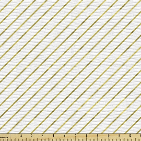 Striped Fabric by the Yard, Diagonal Geometrical Lines with Abstract and Modern Design Print, Decorative Upholstery Fabric for Sofas and Home Accents, 1 Yard, White and Yellow by Ambesonne