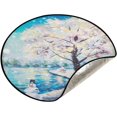 thumbnail image 5 of Winter Snow Tree Christmas Tree Mats Waterproof Tree Skirt, Cute Snowman Xmas Tree Stand Tray Mat Floor Protector Pad for Holiday Party Decoration, 28.3", 5 of 6
