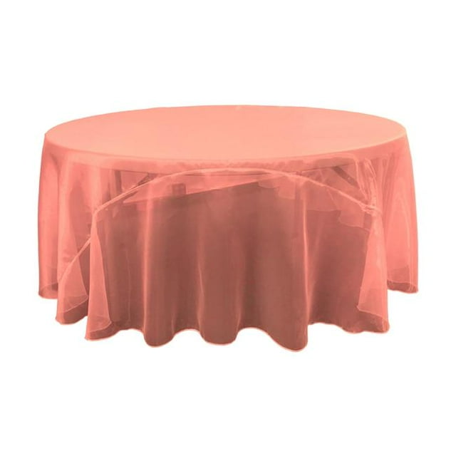 LA Linen TCOrgz108R-CoralO15 Nappe Ronde Miroir Organza&44; Corail - 108 in.