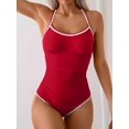 thumbnail image 2 of Traje de baño de una pieza Eomenie Tummy Control con pliegues para mujer, rojo, 2 of 4