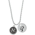 thumbnail image 1 of Delight Jewelry Silvertone Antiqued Round Seal - Initial - N - Silvertone Script Initial Disc - P - Charm Necklace, 20"+3", 1 of 4