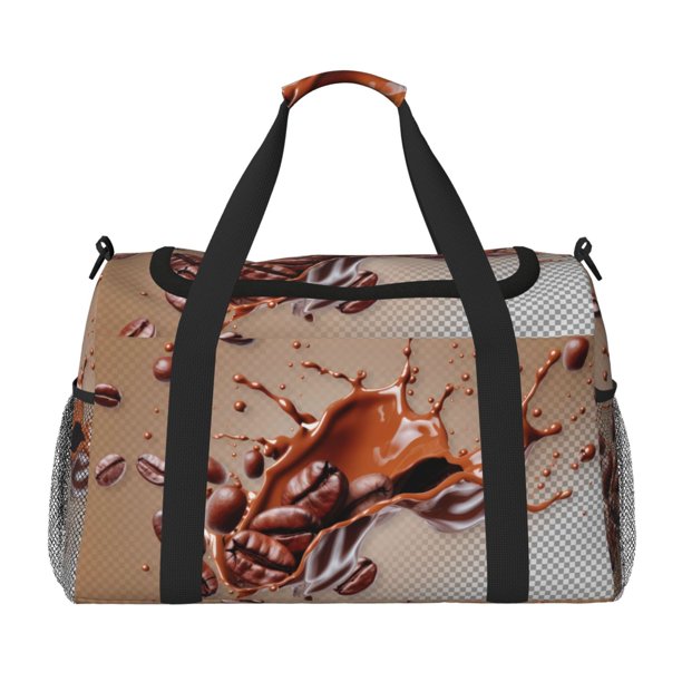 Fotbe Coffee Beans Chocolate Splash Bolsa de Viaje con Estampado, Bolsa de Fin de Semana para Mujer con Compartimento para Zapatos, Bolsa de Gimnasio con Bolsillo Húmedo