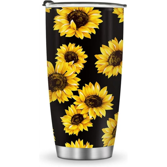 Sunflower Tumbler, Sunflower Gifts for Women, 20oz Stainless Steel Double Wall Vacuum Sunflowers Cup with Lid for Travel Coffee
