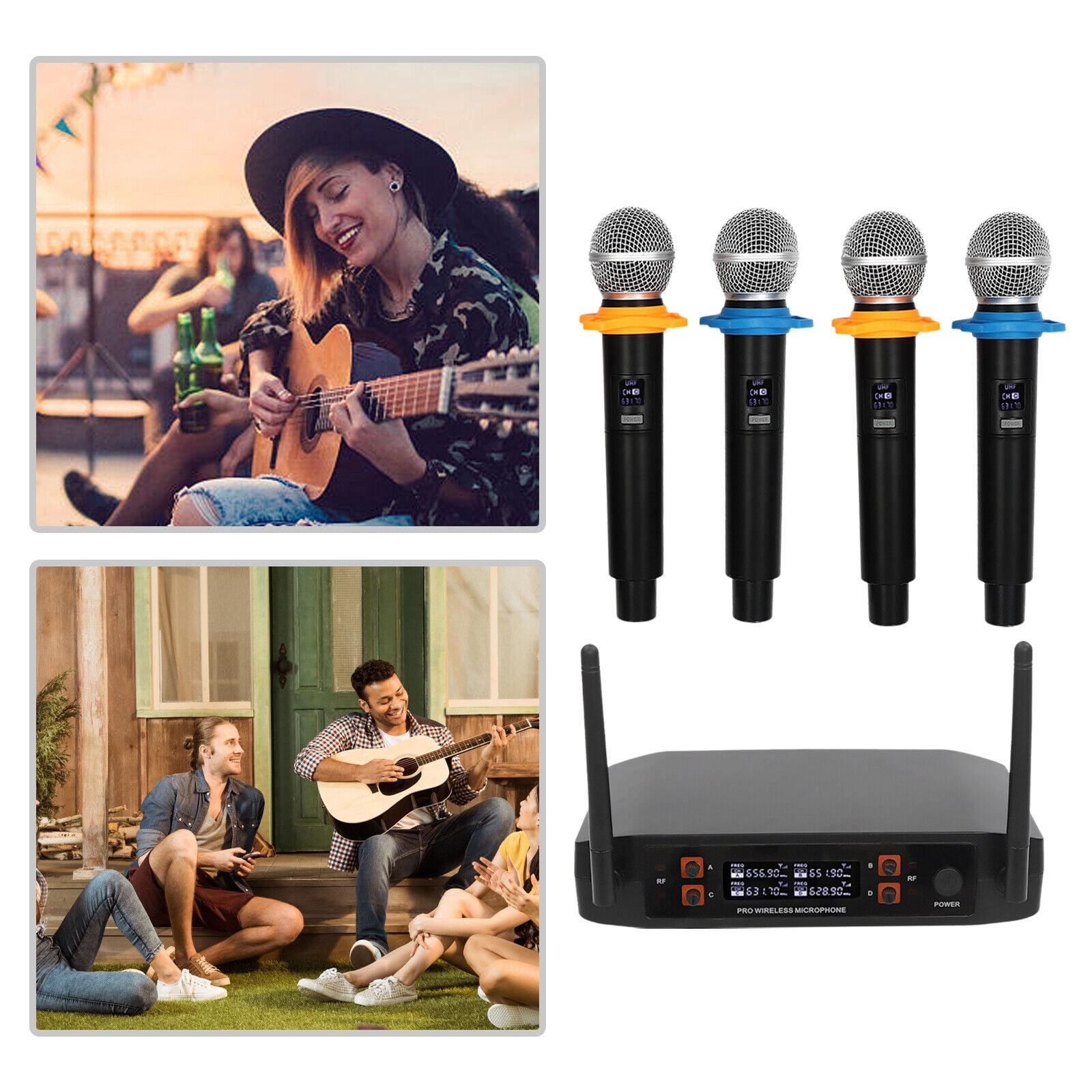 Wireless Microphone System with 4 Hand-held Microphones, 65.62ft Range, for Parties, DJs, Weddings, Karaoke, Home, KTV