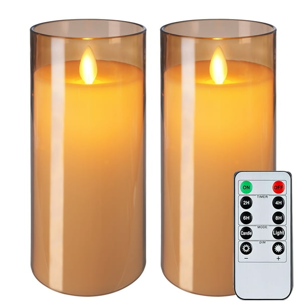 Merrynights Gold Acrylic LED Candles, Battery Operated LED Pillar