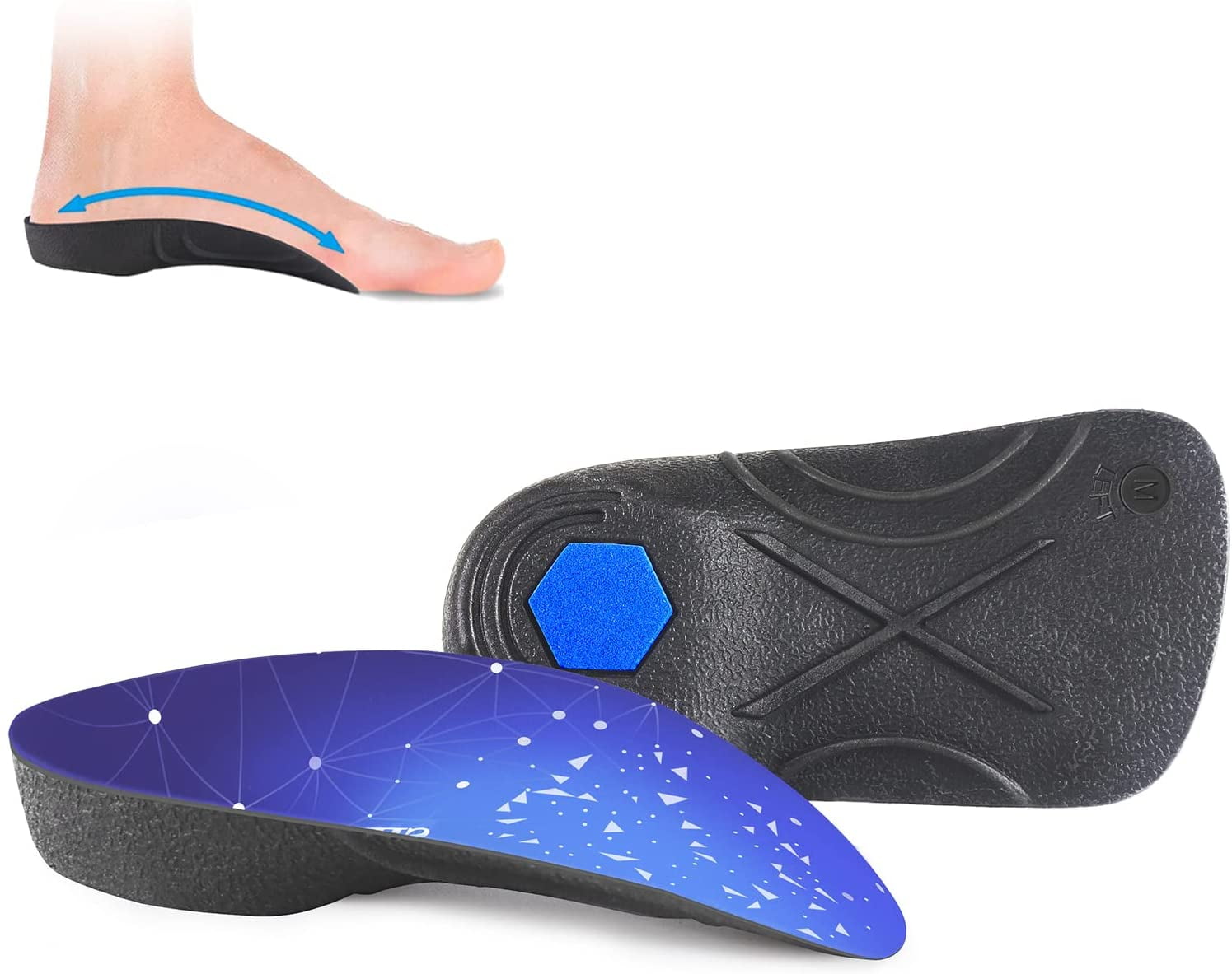 Vocofa Flat Feet Insole Athlete Shoe Insole Arch Support Running Insert Grey Men 