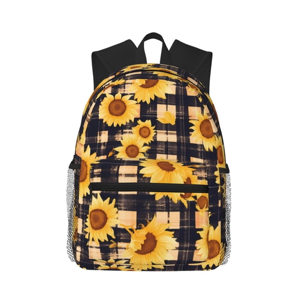 Easygdp Vintage Black White Plaid Sunflowe Mochila Casual para Portátil, Mochila para Escuela, Viajes, Negocios