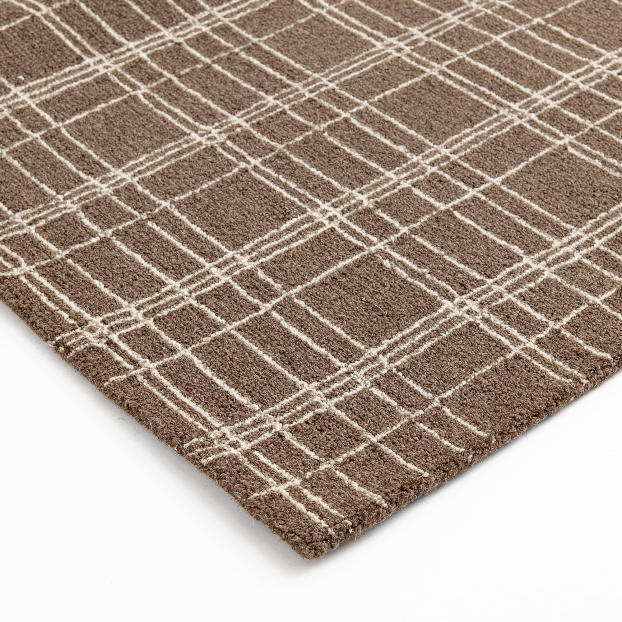 Better Homes & Gardens Brown Plaid Wool Indoor Area Rug, 7'10"x9'10"