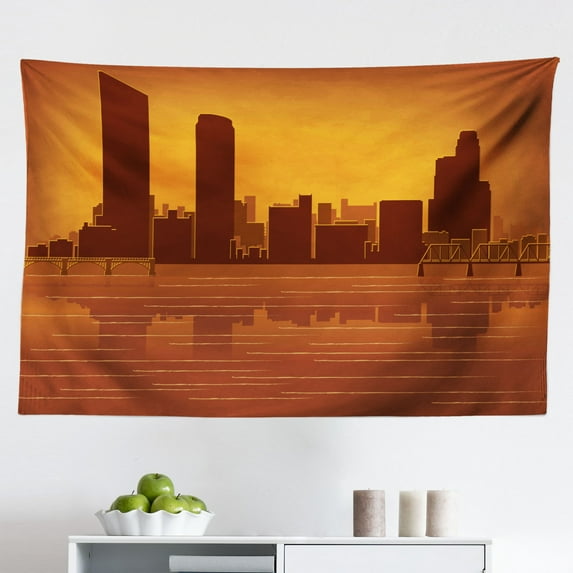 Michigan Tapestry, Abstract Black Silhouette Map of Michigan Geography Cartography Themed Print, Fabric Wall Hanging Decor for Bedroom Living Room Dorm, 2 Sizes, Black and White, by Ambesonne