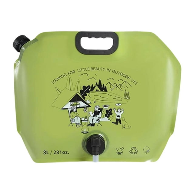 Bolsa contenedora de agua plegable a prueba de fugas de 8L para acampar con tapón, soporte de almacenamiento, Verde