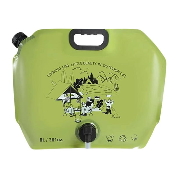 Bolsa contenedora de agua plegable a prueba de fugas de 8L para acampar con tapón, soporte de almacenamiento, Verde