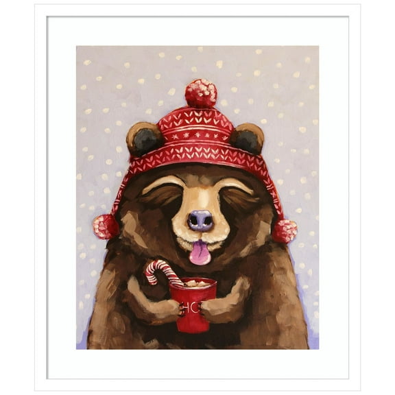 Amanti Art Hot Chocolate Bear Wood Framed Wall Art Print