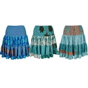 Mogul Womens Gypsy Flare Pretty Skirt Vintage Recycled Silk Sari Tiered Knee Length Skirts Wholesale Lots Of 3