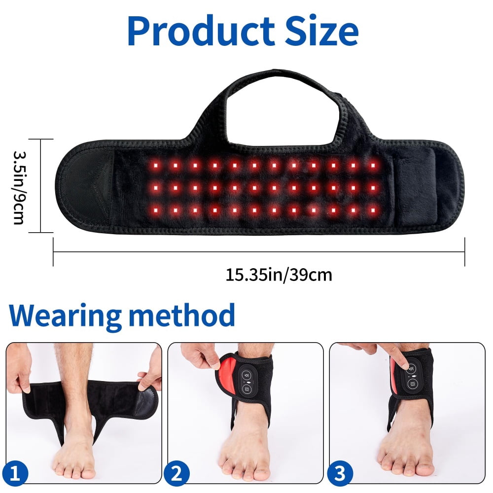Red Light Foot & Ankle Massager with Heating & Vibration - 660/850nm Cordless Foot Steamer with Support Wrap Pad - Thermal Comfort for Feet - 1PCS (Black)