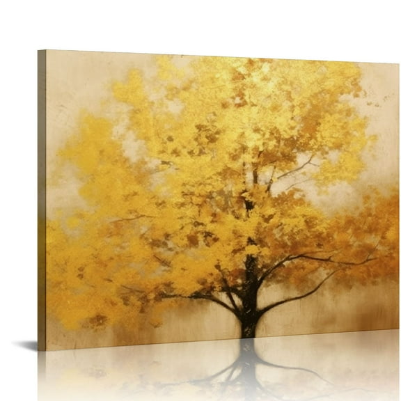 Creowell Autumn Tree Wall Art Canvas Fall Gold Leaves Modern Artwork Canvas Painting Prints Pictures Home Decor For Living Room Dining Room Bedroom 20x16 in/16x12 in