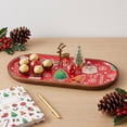 thumbnail image 6 of Medium Christmas Wooden Serving Tray With Holiday Print, Red Oval Dessert Platter For Cookies, Tea Time, Snacks And Festive Kitchen Decor, 6 of 6