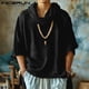 thumbnail image 4 of INCERUN Tops 2024 estilo coreano moda para hombres bufanda cuello apilado diseño camisetas casuales sólido manga tres cuartos camiseta S-5XL, 4 of 5