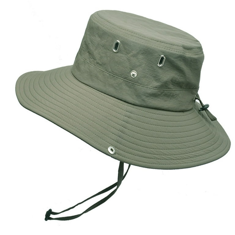 HES Summer Men Bucket Hat Solid Color Anti Sun Wide Brim Adjustable  Fisherman Cap for Fishing 