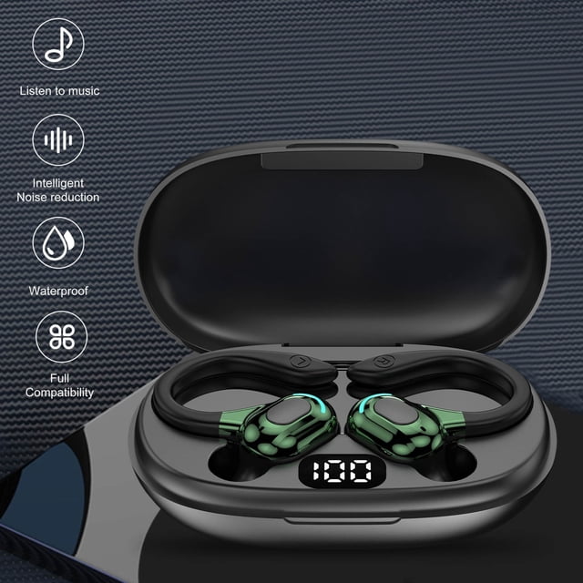 Bluetooth Earphones With Microphones Sport Ear Hook LED Display Wireless Headphones HiFi Stereo Earbuds Headsets
